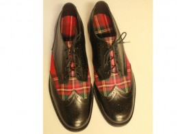 Black Calf Leather with Royal Stewart Tartan